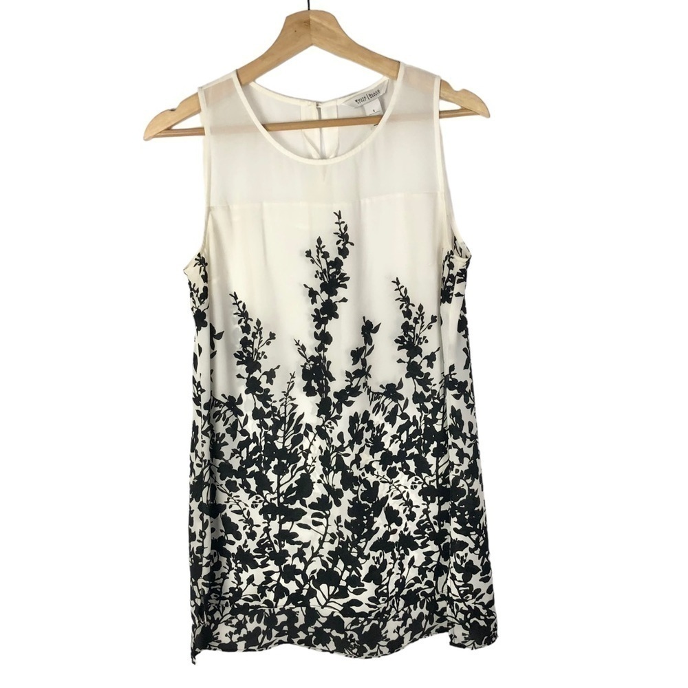 White‎ House Black Market WHBM White & Black Floral Sleeveless Blouse S